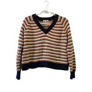 Madewell Sweater Womens Small Arden V-Neck Crop‎ Pullover Striped Multicolor